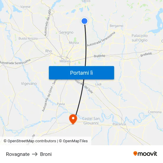 Rovagnate to Broni map
