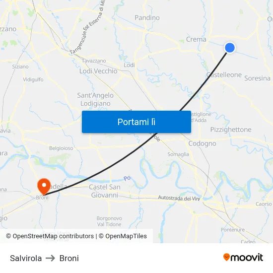 Salvirola to Broni map
