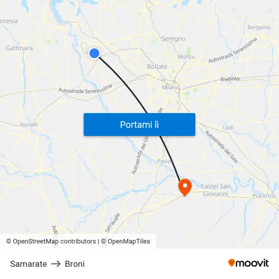 Samarate to Broni map