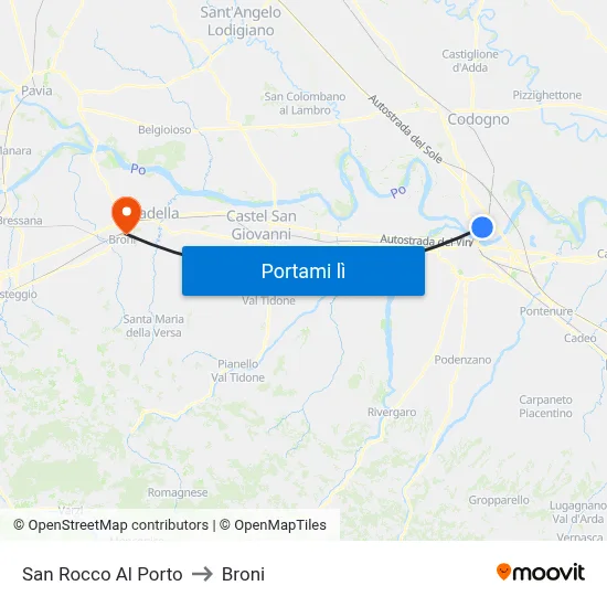 San Rocco Al Porto to Broni map
