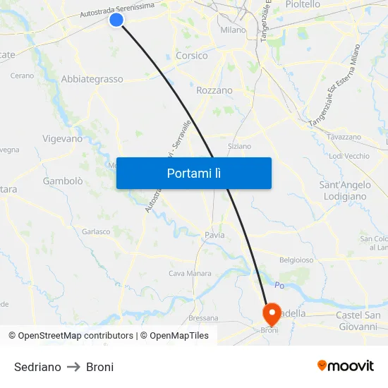 Sedriano to Broni map