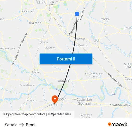 Settala to Broni map