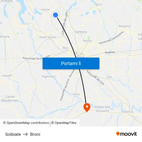 Solbiate to Broni map