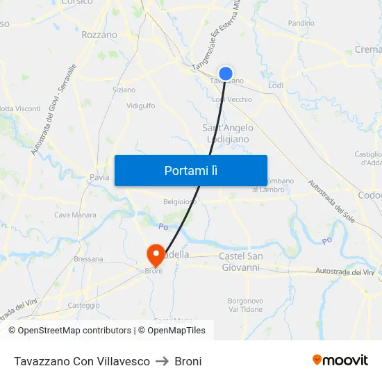 Tavazzano Con Villavesco to Broni map