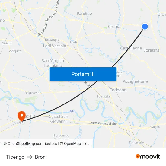 Ticengo to Broni map