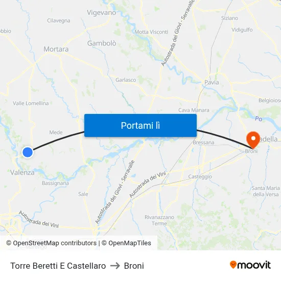 Torre Beretti E Castellaro to Broni map