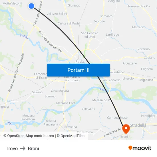 Trovo to Broni map