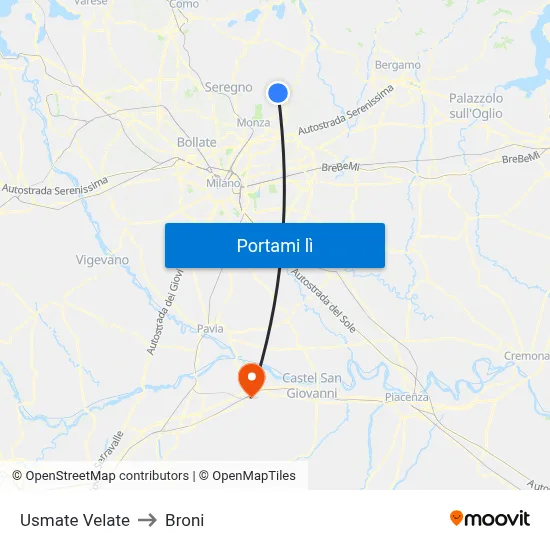 Usmate Velate to Broni map