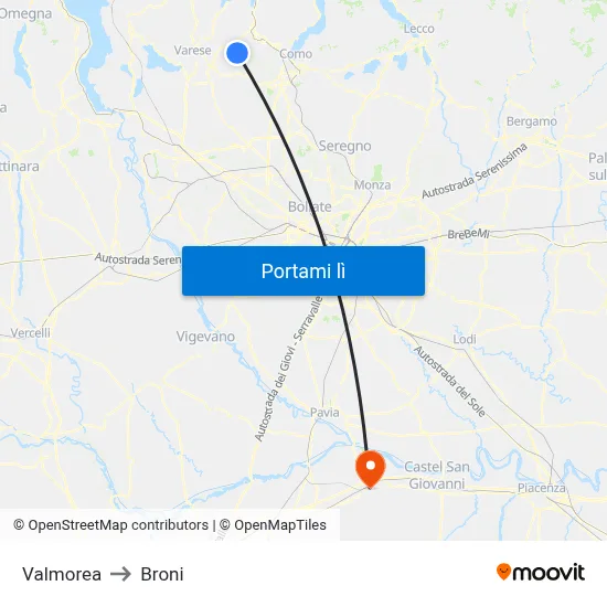 Valmorea to Broni map