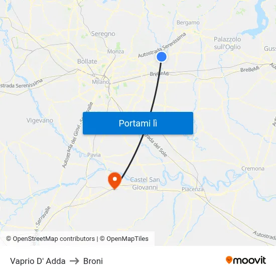 Vaprio D' Adda to Broni map