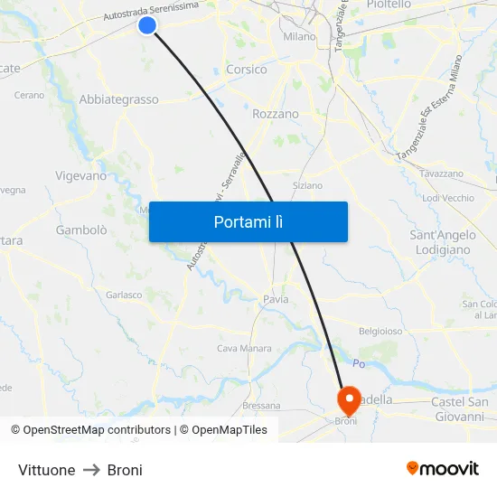 Vittuone to Broni map