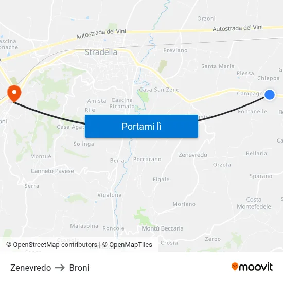 Zenevredo to Broni map