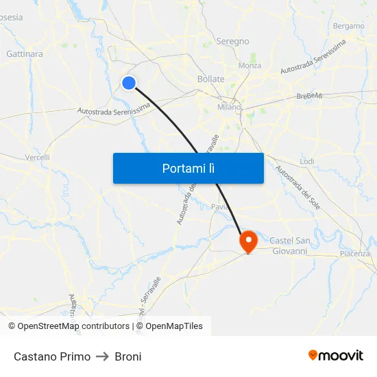 Castano Primo to Broni map