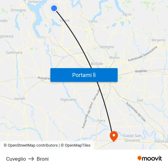 Cuveglio to Broni map