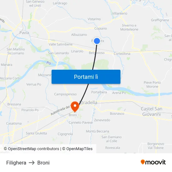 Filighera to Broni map