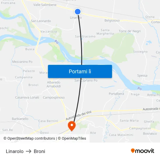 Linarolo to Broni map