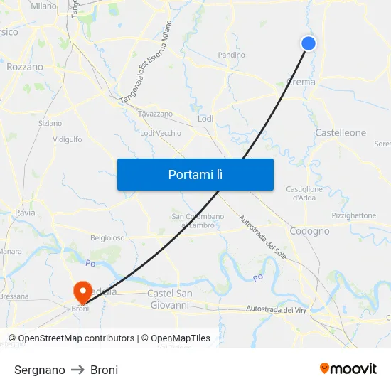 Sergnano to Broni map