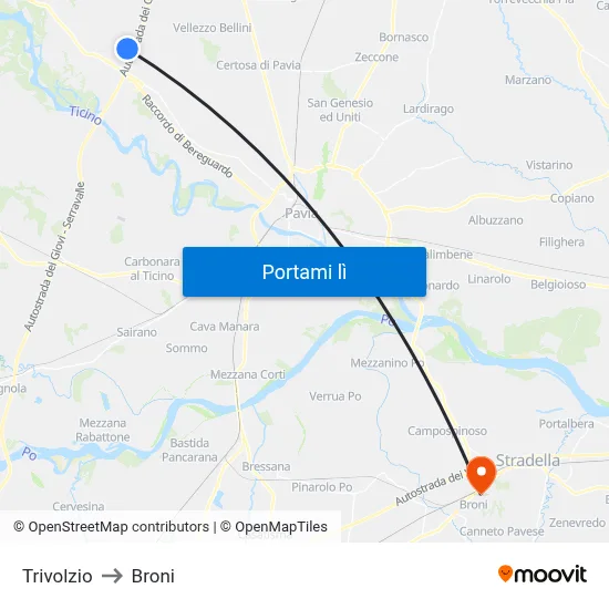 Trivolzio to Broni map