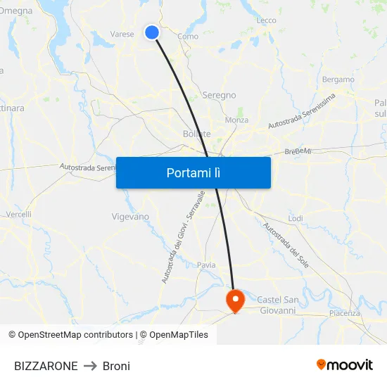 BIZZARONE to Broni map