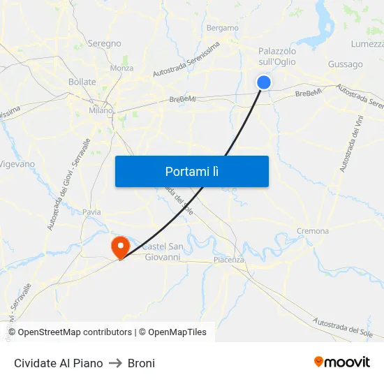 Cividate Al Piano to Broni map