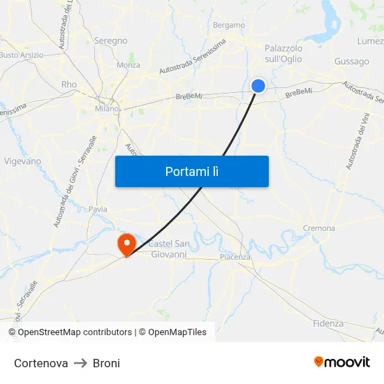Cortenova to Broni map