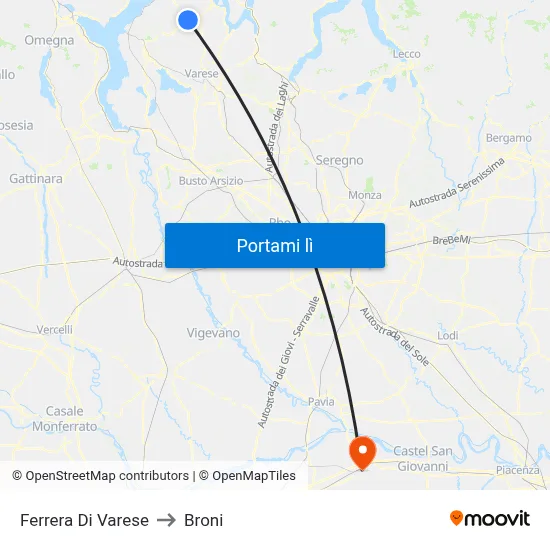 Ferrera Di Varese to Broni map