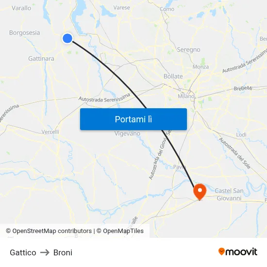 Gattico to Broni map