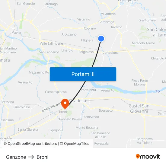 Genzone to Broni map