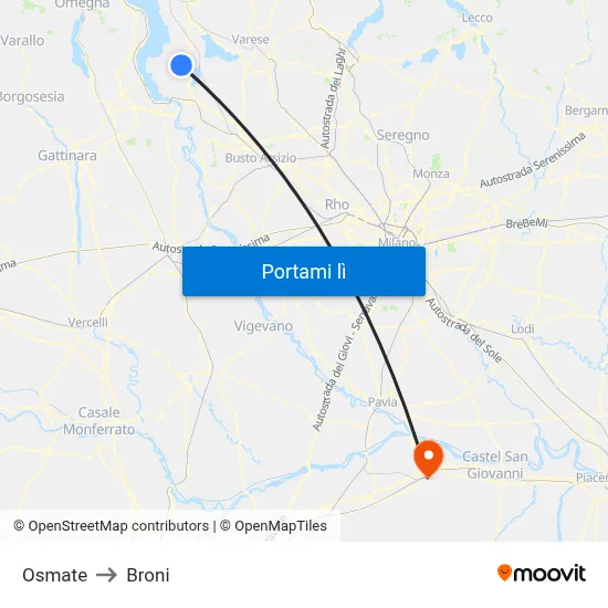 Osmate to Broni map