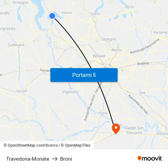 Travedona-Monate to Broni map