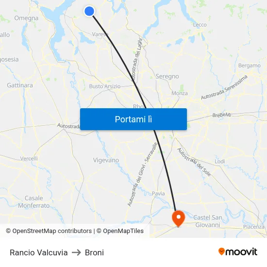 Rancio Valcuvia to Broni map