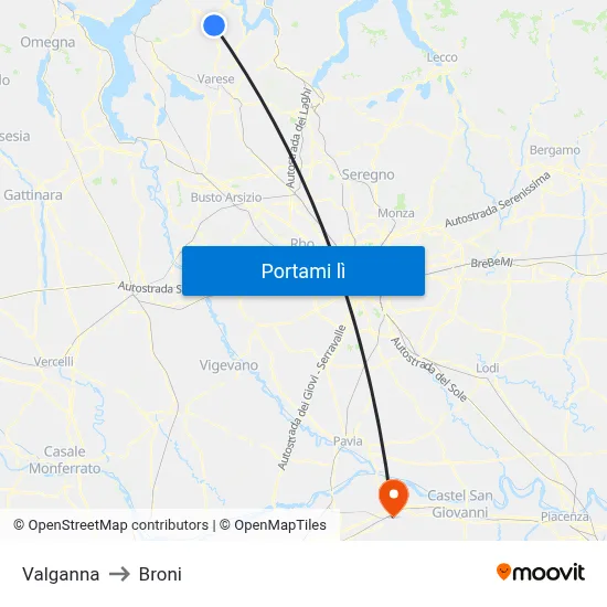 Valganna to Broni map