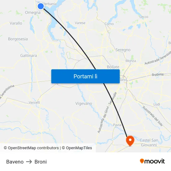 Baveno to Broni map