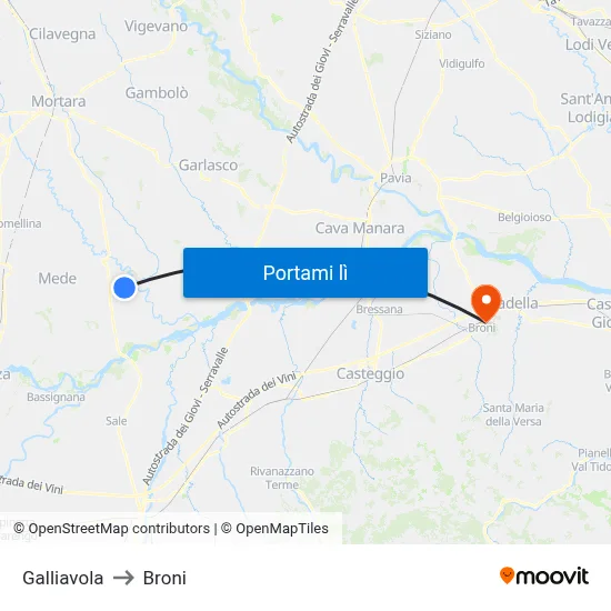Galliavola to Broni map