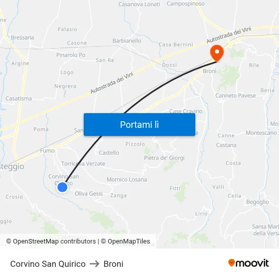 Corvino San Quirico to Broni map