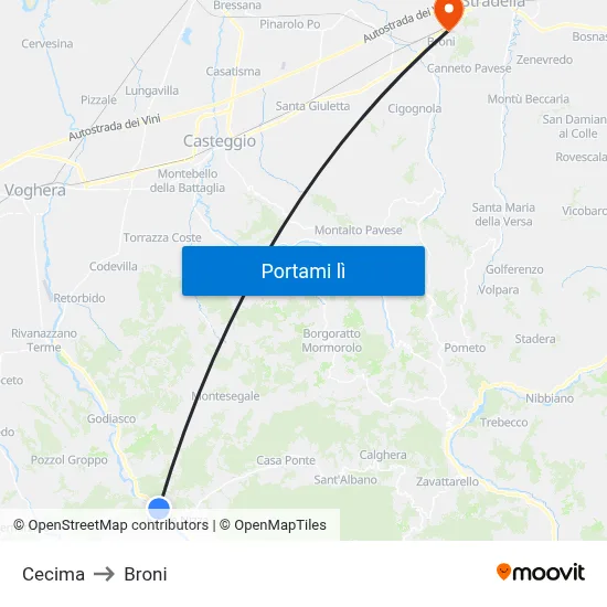 Cecima to Broni map