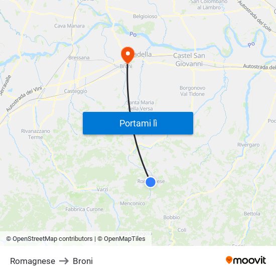 Romagnese to Broni map