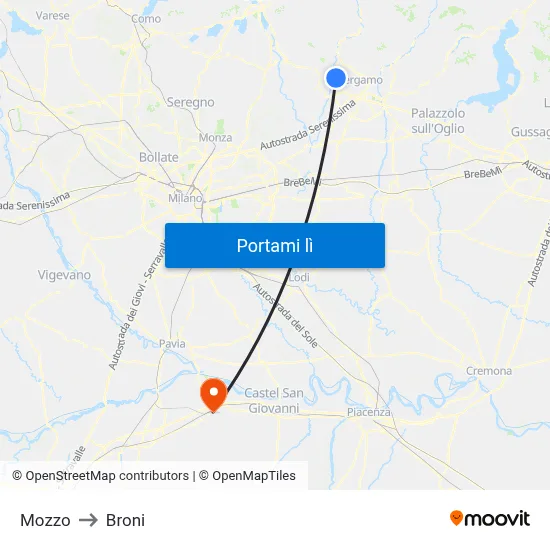 Mozzo to Broni map