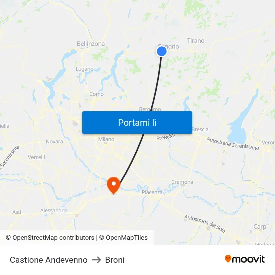 Castione Andevenno to Broni map