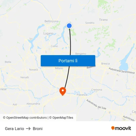 Gera Lario to Broni map