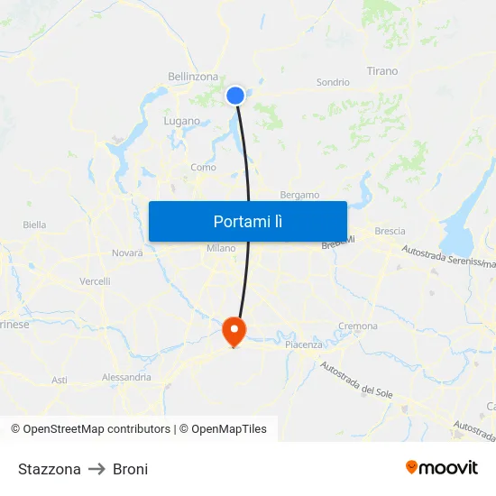 Stazzona to Broni map
