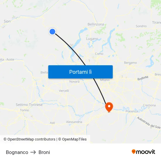 Bognanco to Broni map