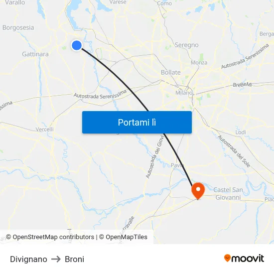 Divignano to Broni map