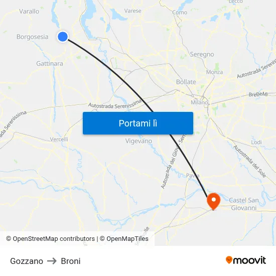 Gozzano to Broni map