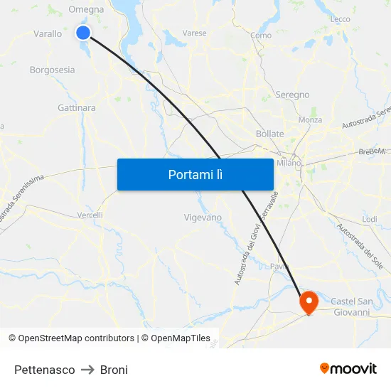 Pettenasco to Broni map