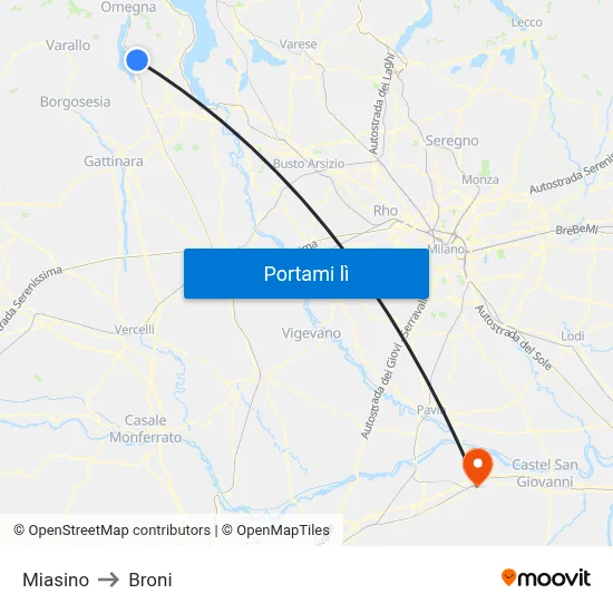 Miasino to Broni map