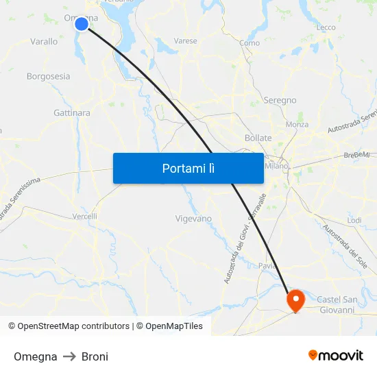 Omegna to Broni map