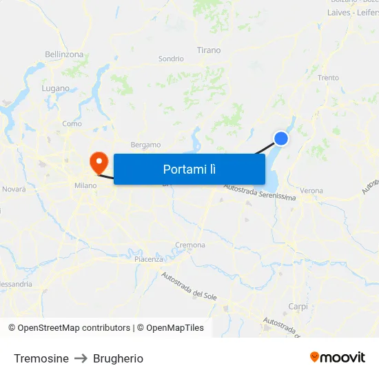 Tremosine to Brugherio map