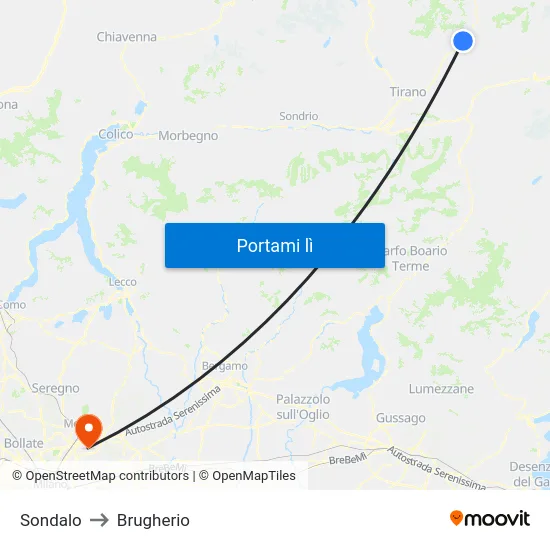 Sondalo to Brugherio map