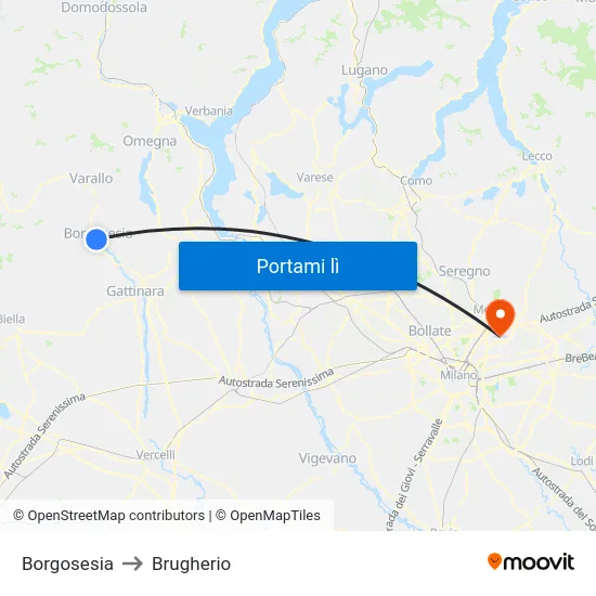 Borgosesia to Brugherio map